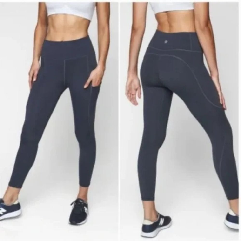 Athleta Up for Anything 7/8 High Rise Tight Leggings Navy Blue Pockets XS